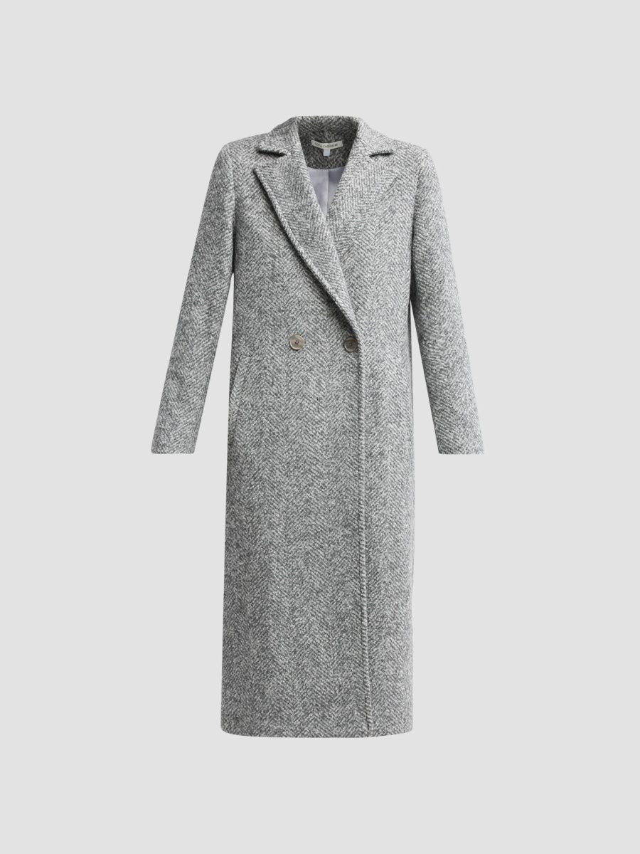 Sofia Cashmere Women's Herringbone Double-Breasted Long Coat - Grey Multi - Size 8