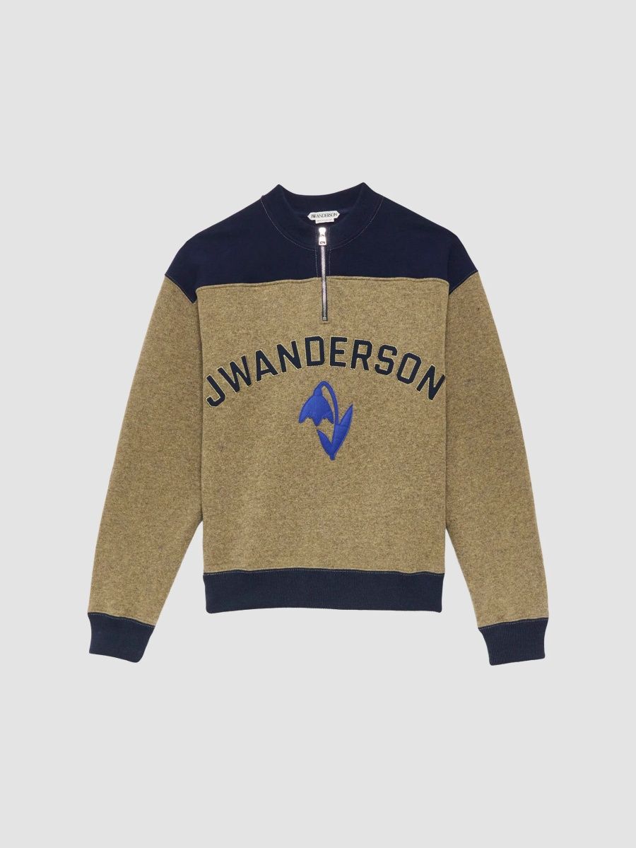 JW Anderson Men's Wool-Blend Half-Zip Sweatshirt - Beige Melange - Size XXL
