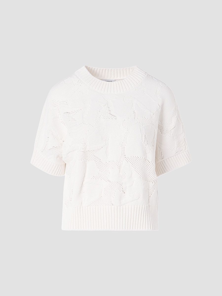 Women's Textured Knit Wool Sweater - Cream - Size 16