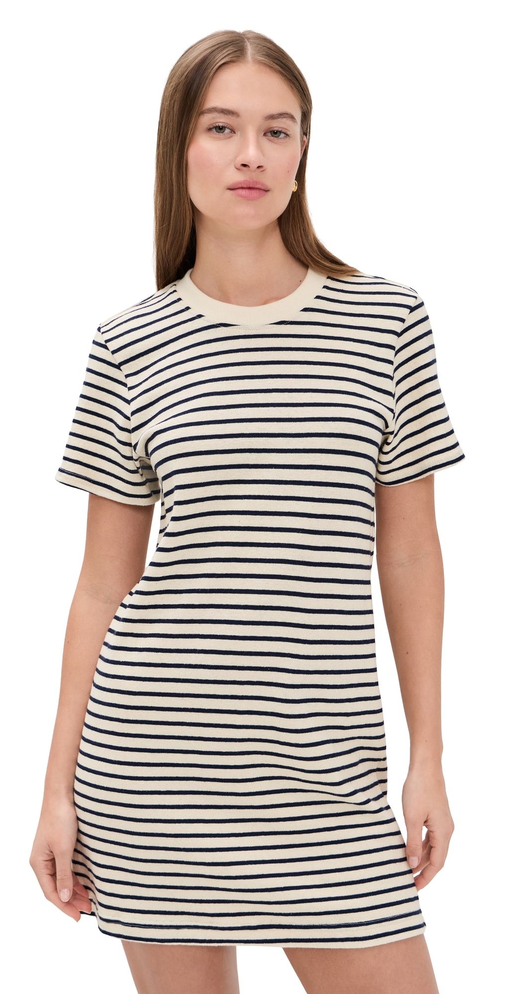 perfectwhitetee Rhett Brushed Rugby T-Shirt Dress Navy Mini Stripe L
