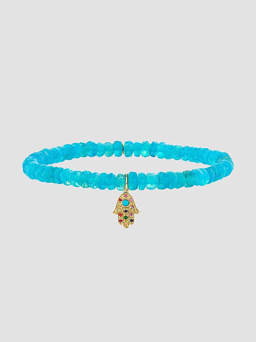 Women's 14K Yellow Gold, Blue Ethiopian Opal & Multi-Gemstone Beaded Stretch Bracelet - Gold