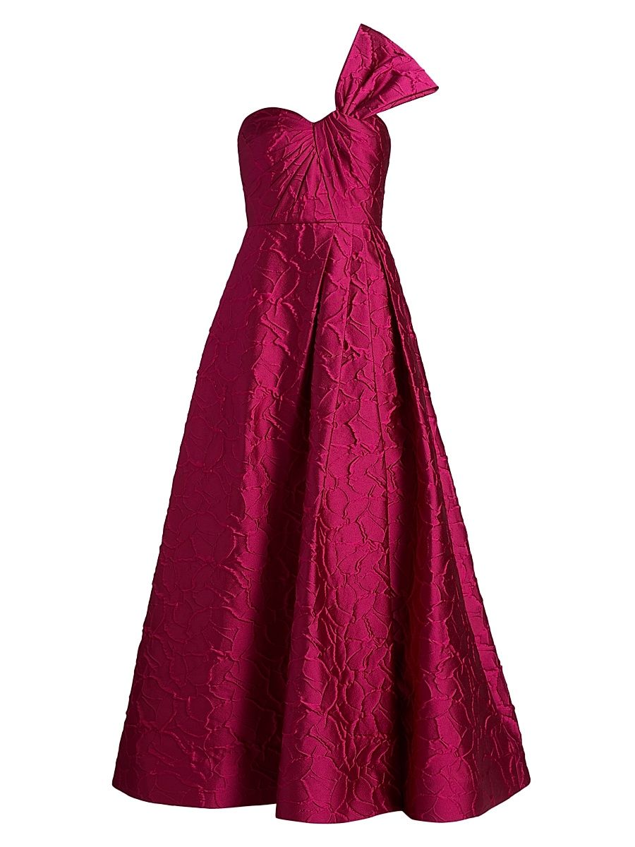 Women's Jolie Jacquard One-Shoulder Gown - Berry - Size XL