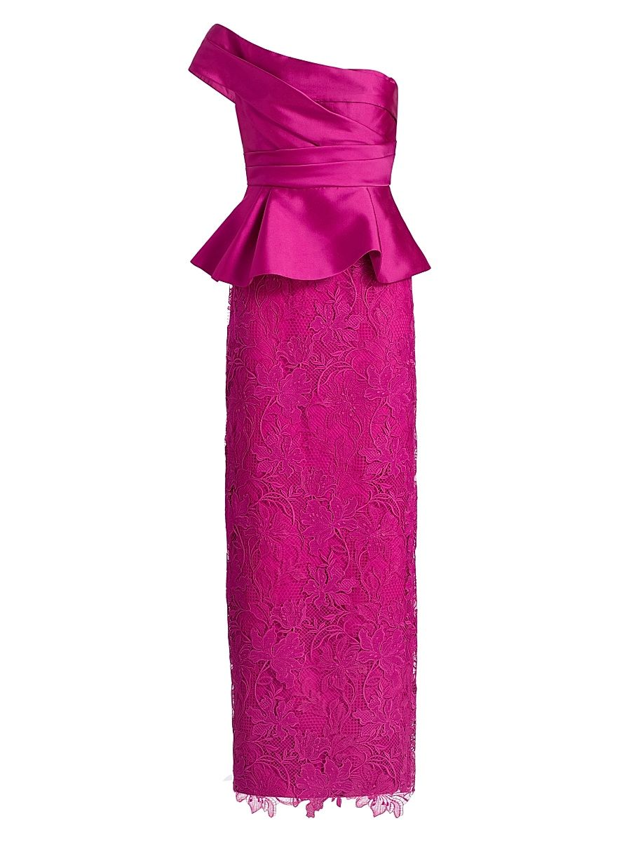 Women's Colby Mikado & Lace One-Shoulder Gown - Kyoto Dust - Size 16