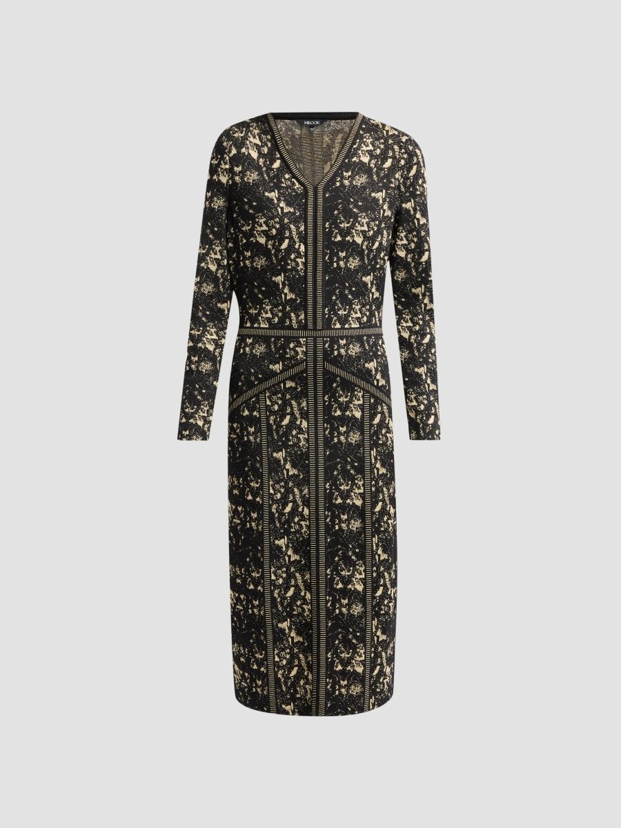 Misook Women's Abstract V-Neck Sheath Midi Dress - Black Gold - Size XXL