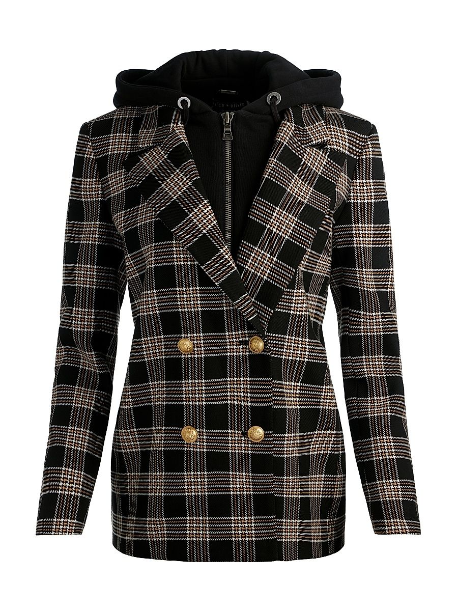 Women's Jordan Plaid Removable Hoodie Blazer - Black Multi - Size Medium