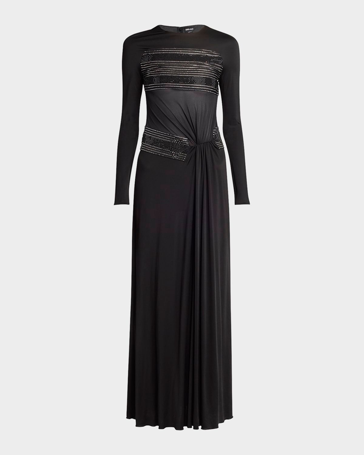Crystal Sheer Midriff Jersey Gown