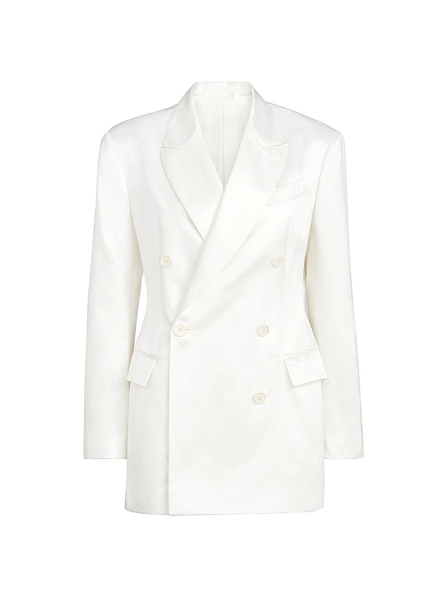 Women's Cotton and Silk Satin Blazer with Monili - White - Size 10