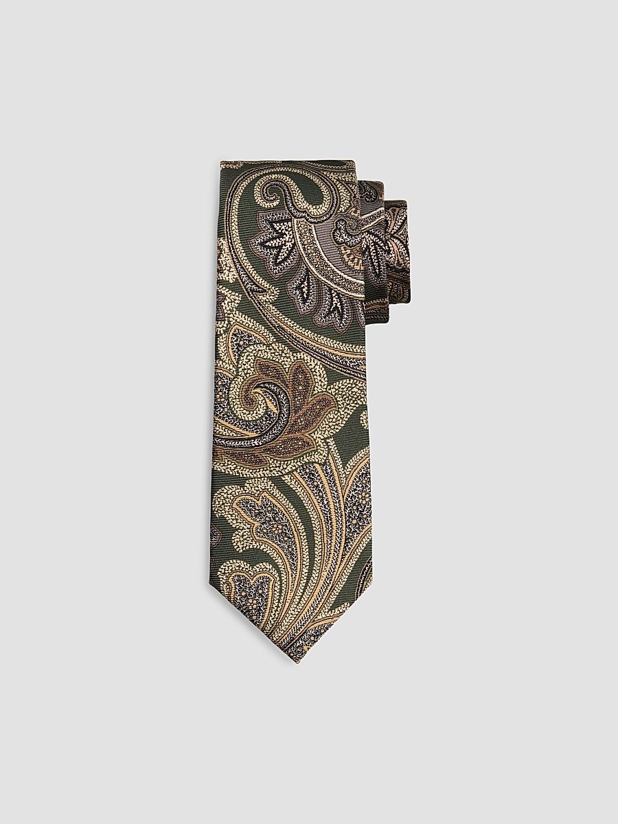 Men's Paisley Silk Tie - Olive