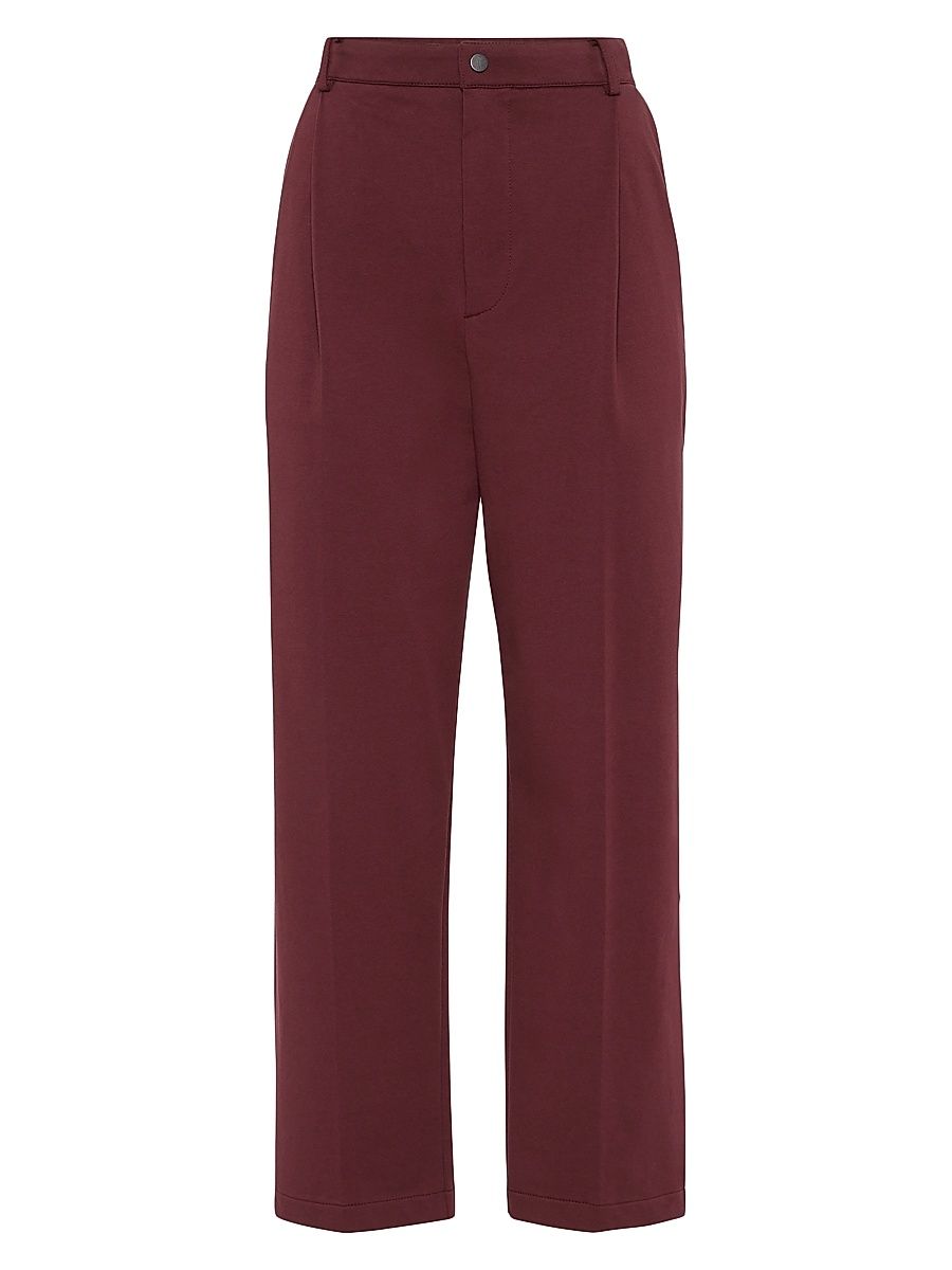 Women's Stretch Cotton Lightweight French Terry Cropped Trousers - Amaranth Red - Size XXL
