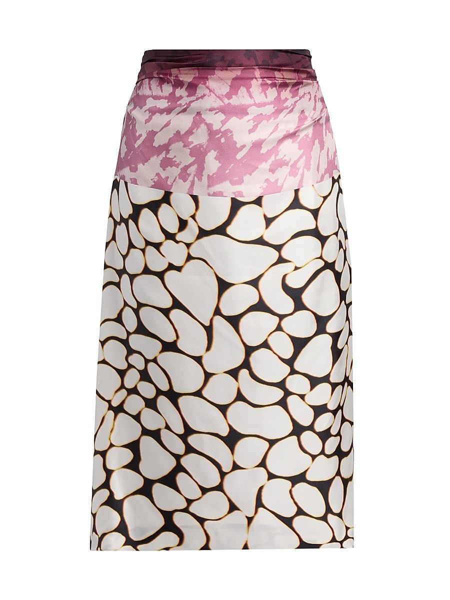 Women's Stan Printed Silk Midi-Skirt - Off White - Size 12