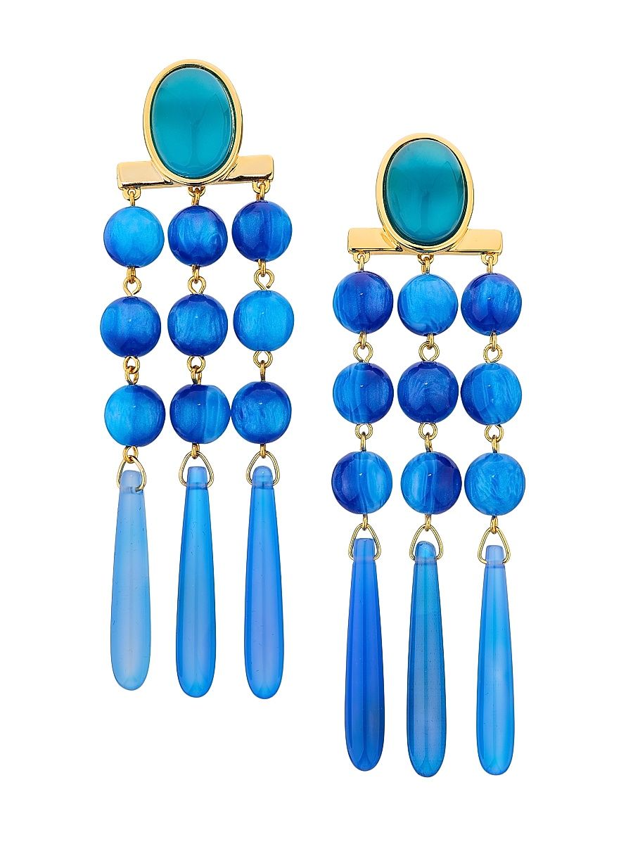 Women's Elisa Goldtone, Resin & Agate Chandelier Earrings - Blue Multi