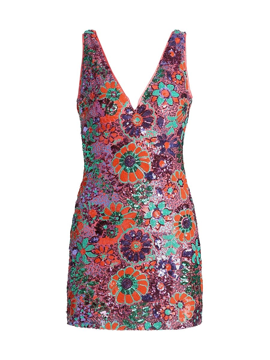 Women's Dahlia Floral-Sequined Minidress - Coral Sequin Combo - Size 14