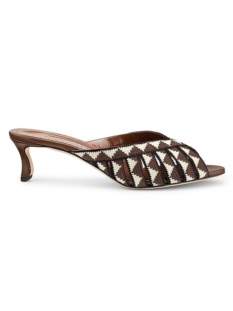 Women's Trofesamu Woven Kitten-Heel Sandals - White Dark Brown - Size 12