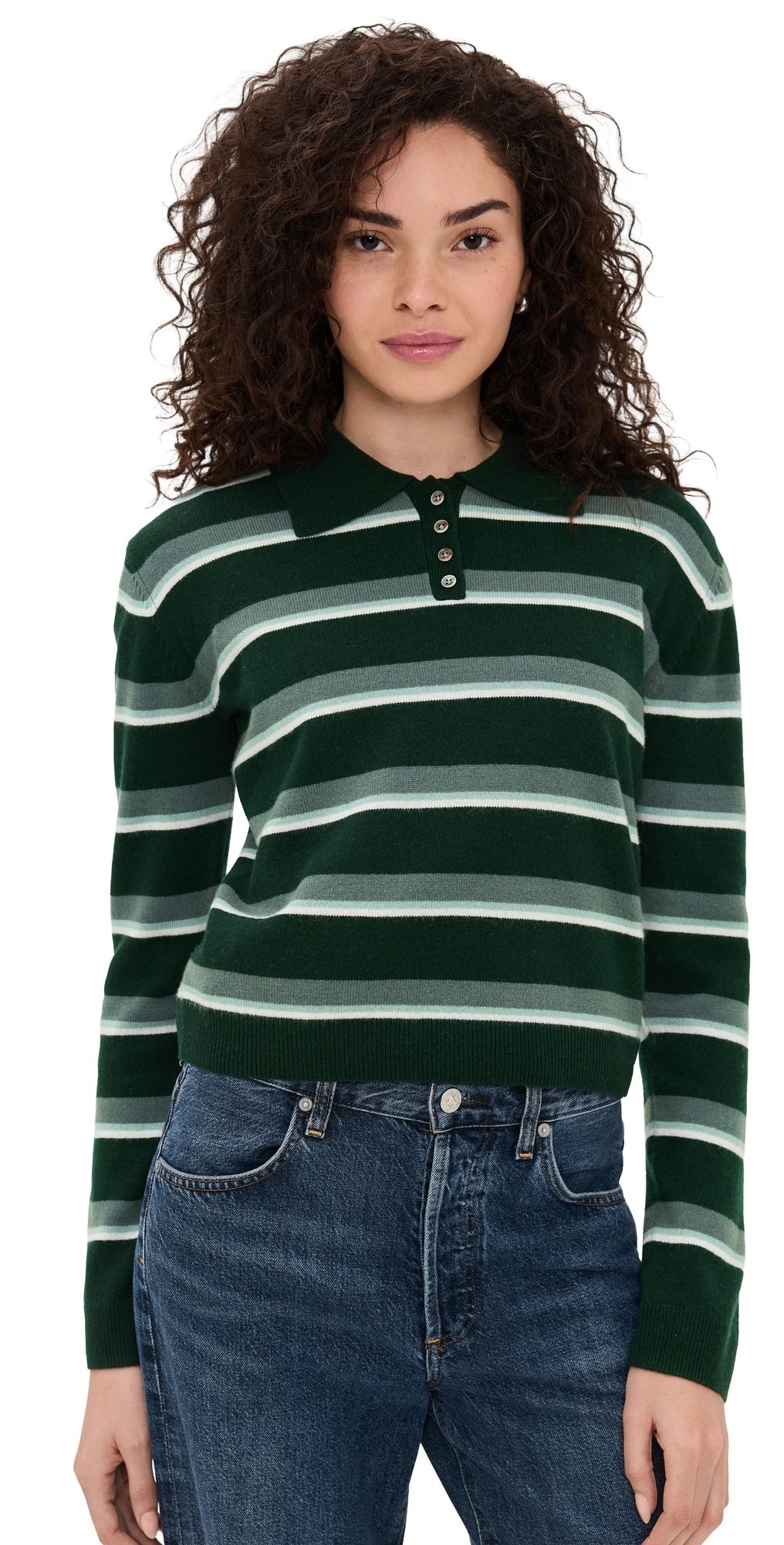 Leset Zoe Stripe Polo Forest Stripe XS