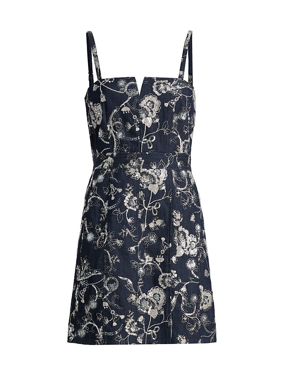 Women's Zach Garden Embroidered Denim Minidress - Indigo Multi - Size 16