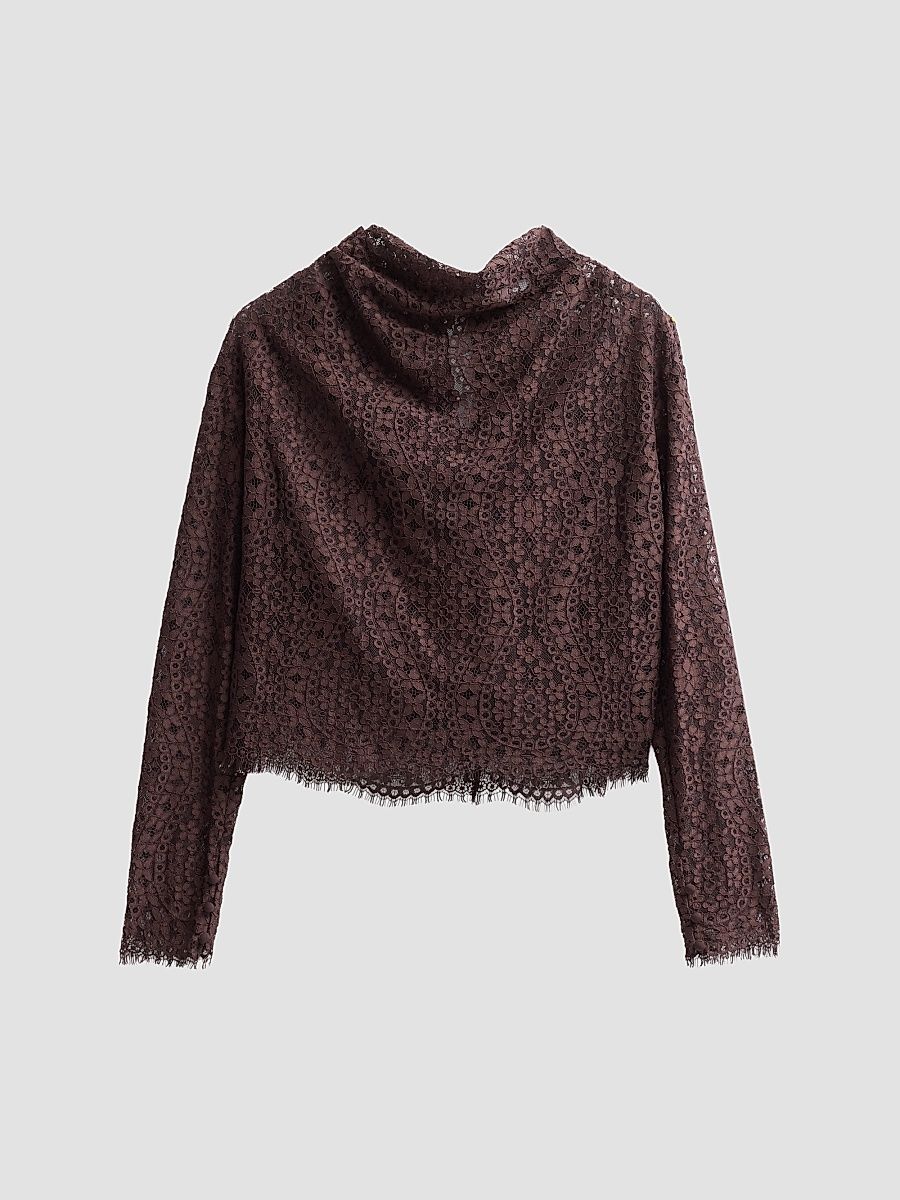 Tanya Taylor Women's Adrien Cowlneck Lace Top - Dark Fig - Size XL