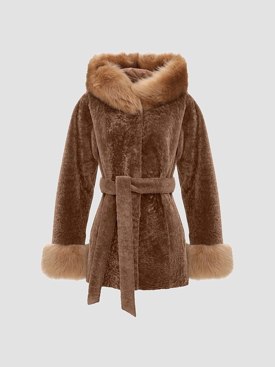 Gorski Women's Textured Lamb Reversible Parka Jacket - Camel - Size XL