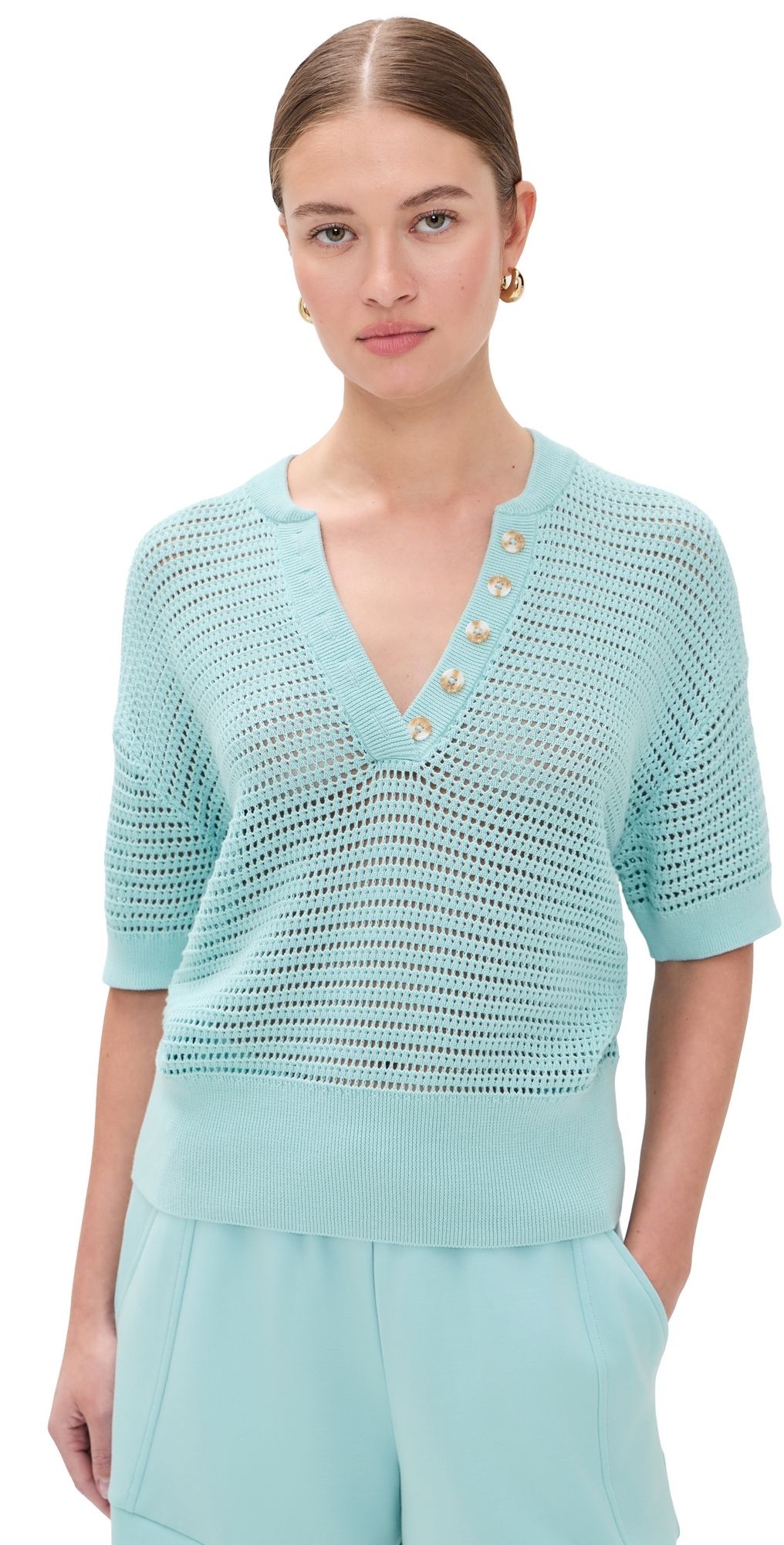 Varley Callie Knit Top Porcelain Blue XXS