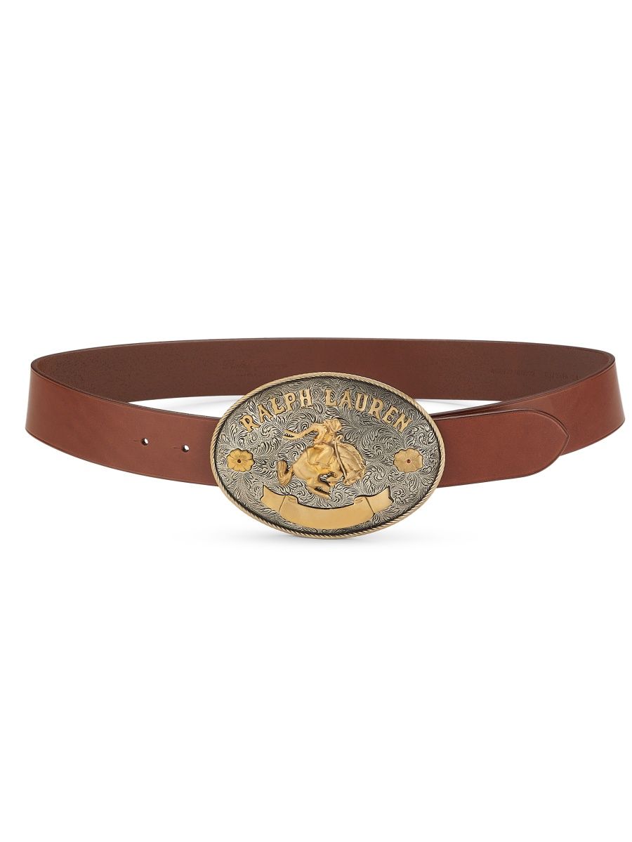Ralph Lauren Collection Women's Rodeo Wide Leather Belt - Rl Gold - Size Small