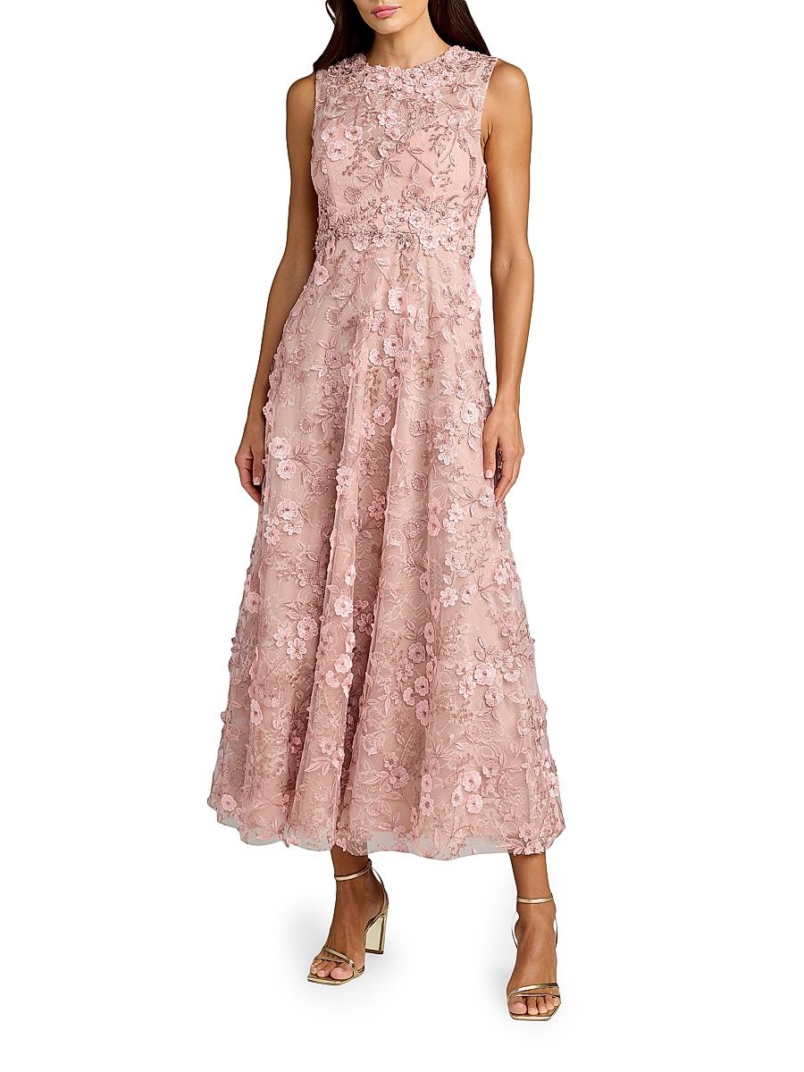 Women's Floral-Embroidered Sleeveless Midi-Dress - Rose - Size 14