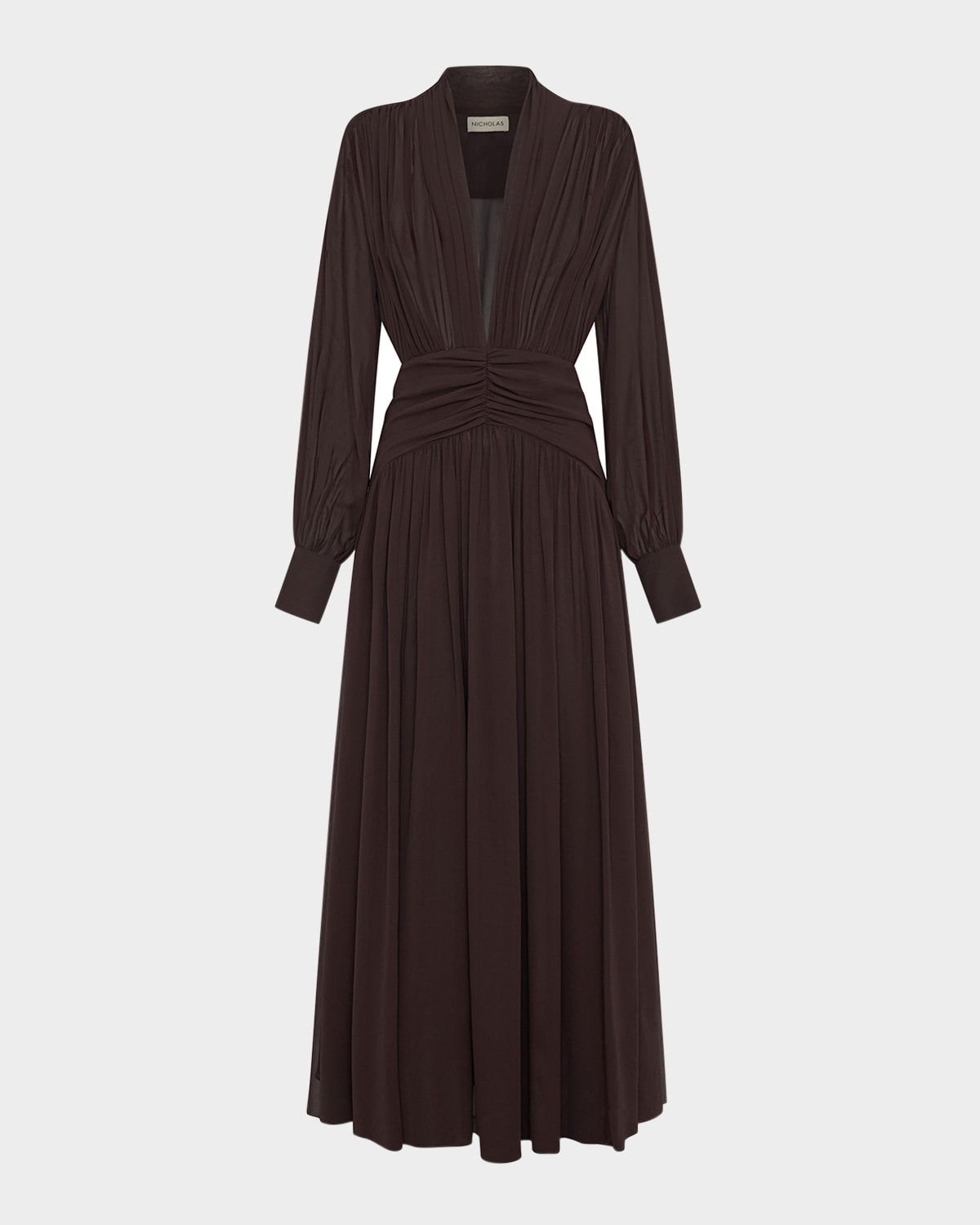 Jocelyn Ruched Deep V-Neck Gown