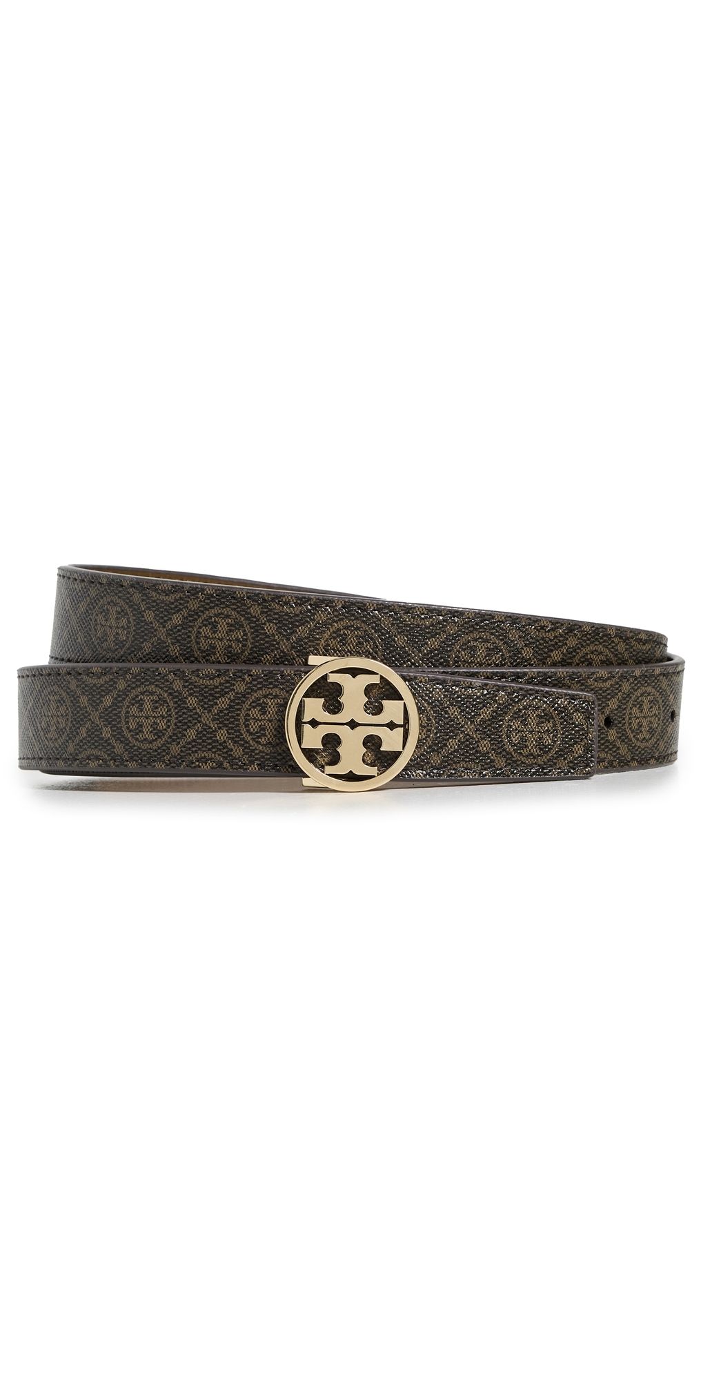Tory Burch T Monogram Coated Canvas Miller Belt French Press/Gold S
