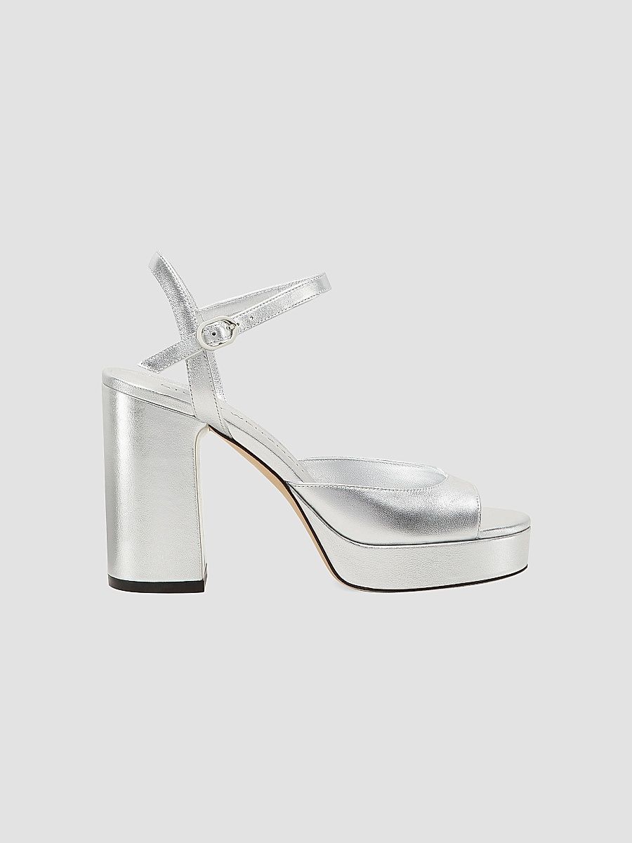 Stuart Weitzman Women's Dayna II 100MM Metallic Leather Platform Sandals - Silver - Size 8