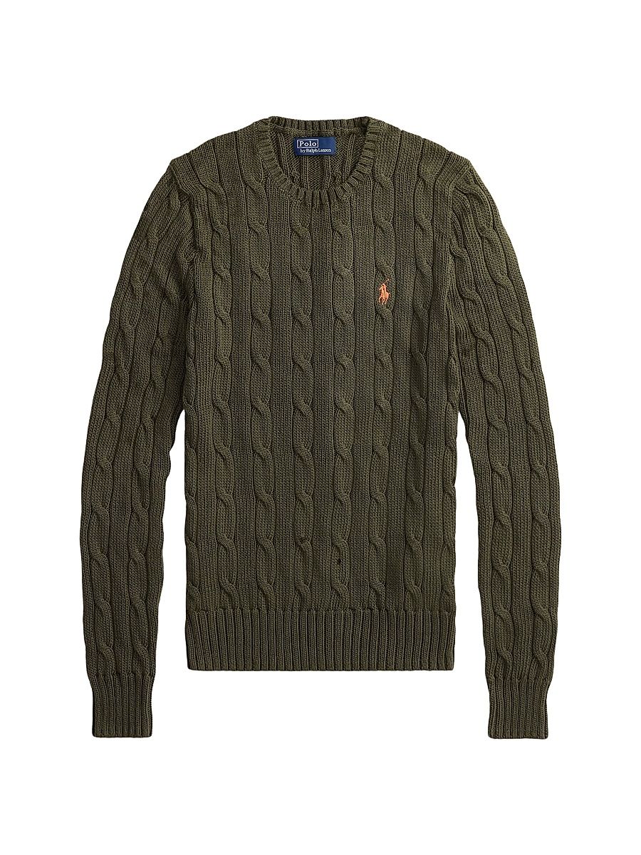 Women's Cotton Cable-Knit Crewneck Sweater - Harvest Olive - Size XXL