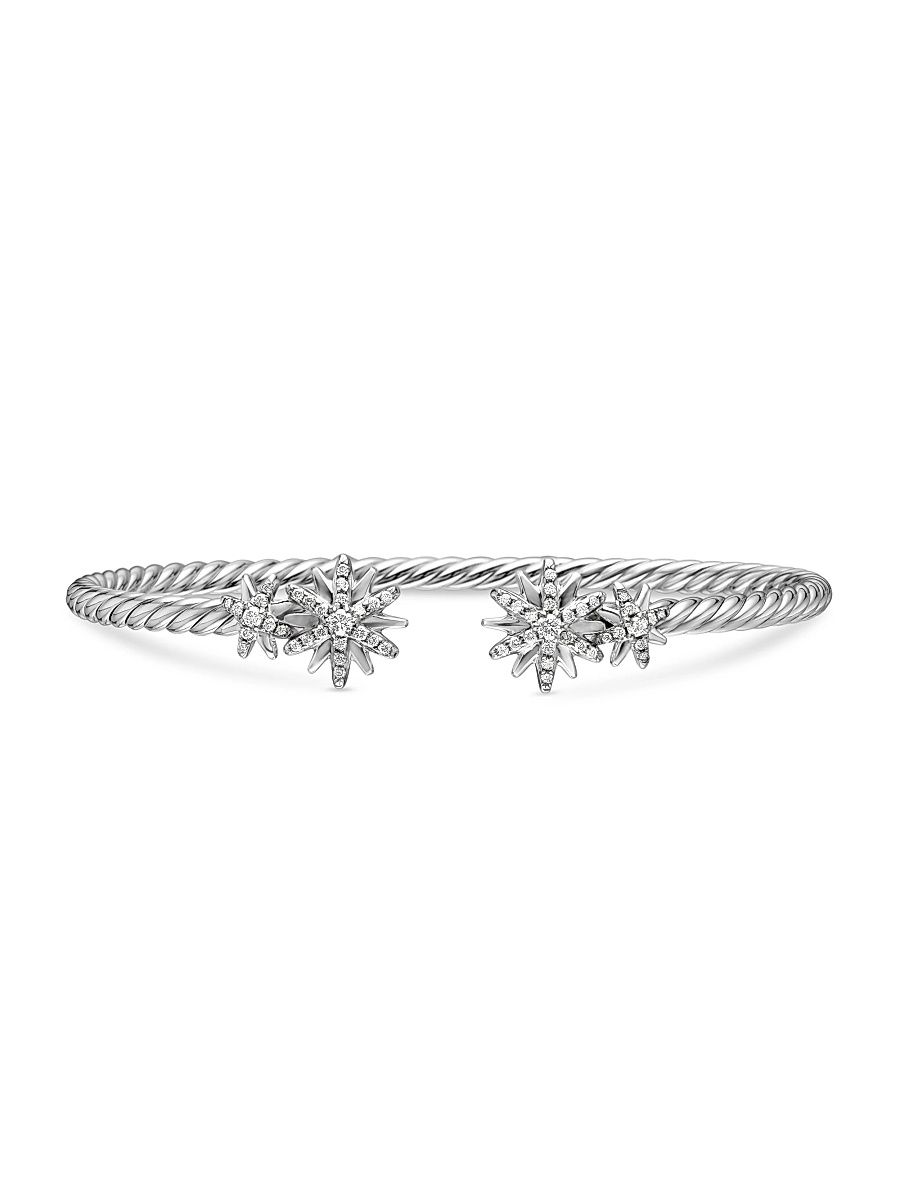 Women's Starburst Cable Bracelet in Sterling Silver - Diamond - Size Medium