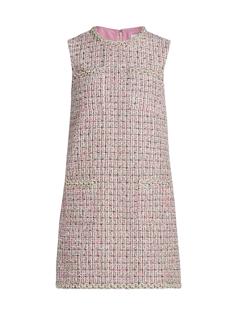 Women's Embellished Bouclé Sleeveless Minidress - Pink - Size 8
