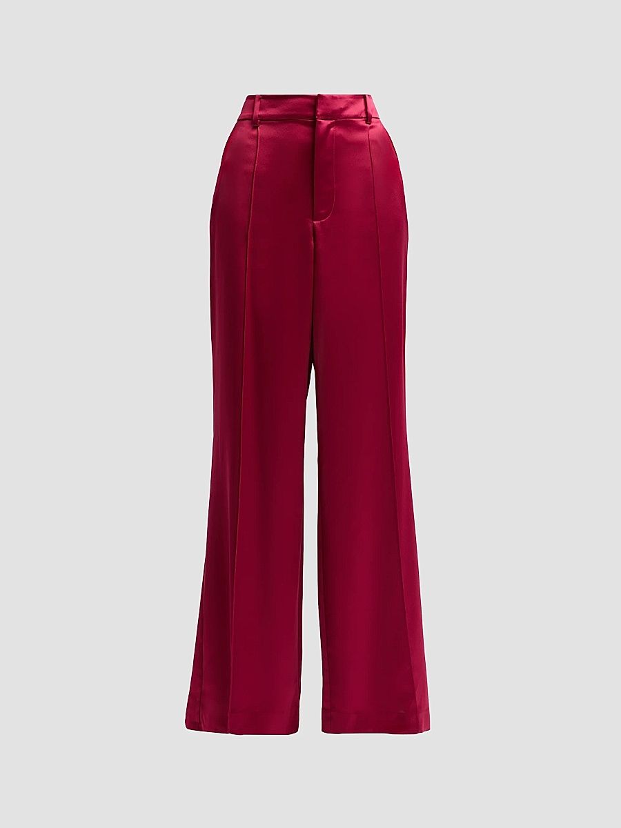 Women's Jyn Satin Flared-Leg Pants - Beet Red - Size 14