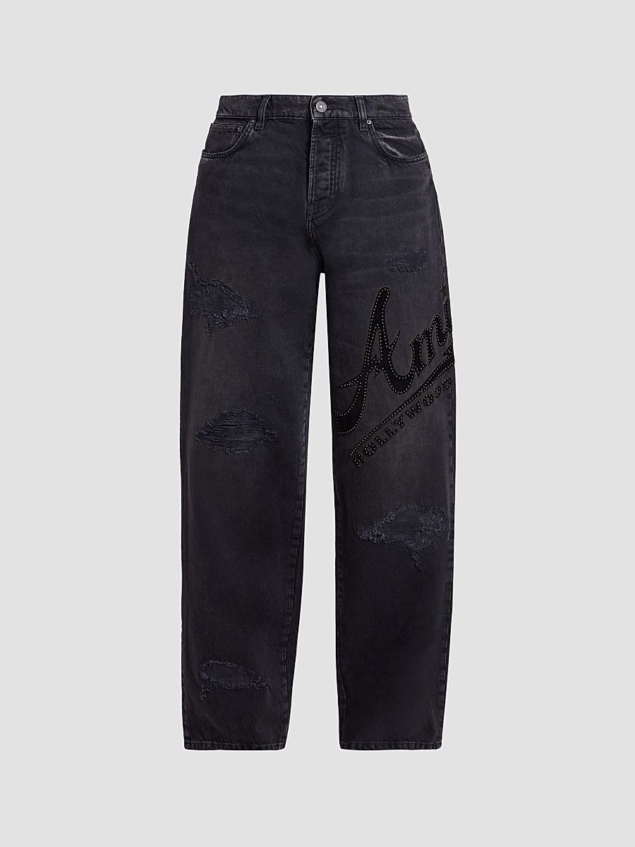 Men's Hollywood Logo Embellished Cotton Wide-Leg Jeans - Vintage Black - Size 34