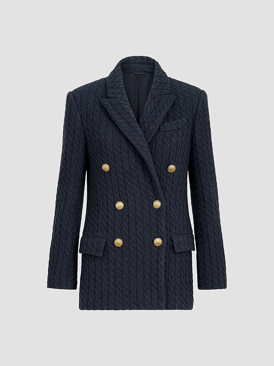 Women's Cashmere Cable Knit Blazer with Monili - Blue - Size 00