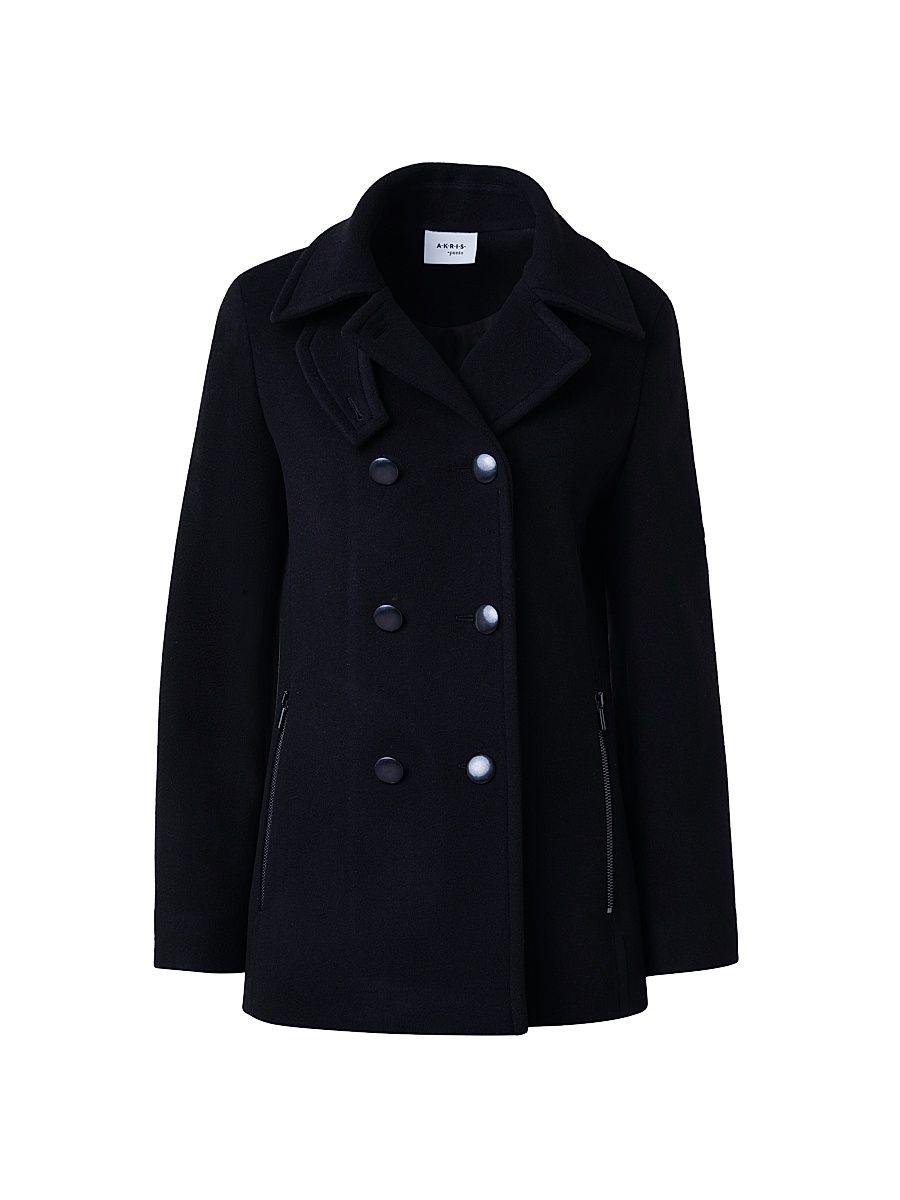 Women's Double-Breasted Wool-Blend Pea Coat - Black - Size 14