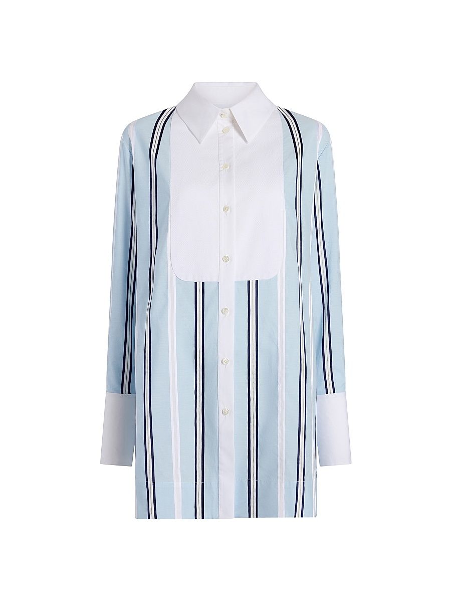 Women's Slim Striped Tuxedo Shirt - Mist Pinstripe - Size Large