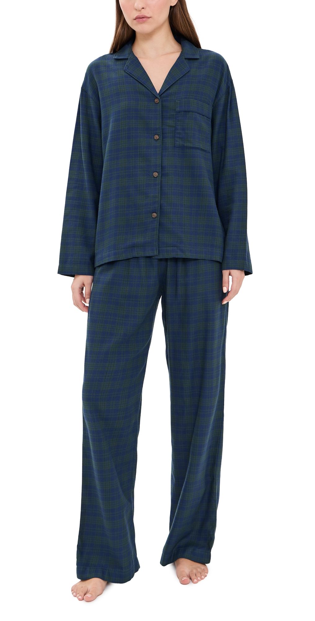 Eberjey Flannel Pajama Set HERITAGE CHECK NAVY/NAVY S