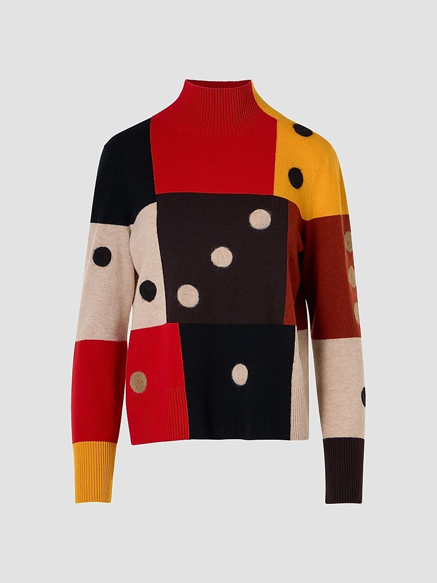 Women's Dice Intarsia Colorblock Wool-Cashmere Sweater - Size 10
