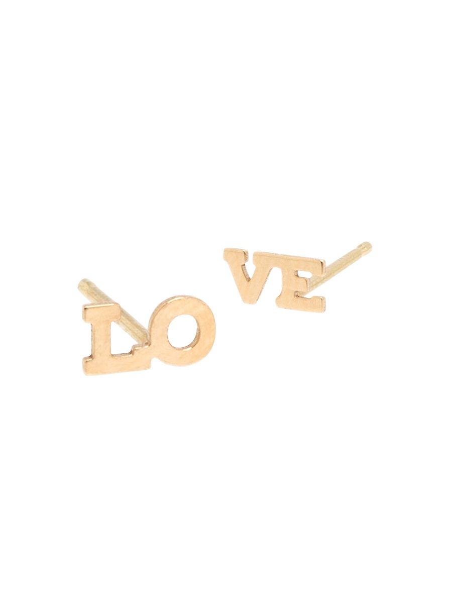 Women's Itty Bitty Words 14K Gold Tiny Lo & Ve Stud Earrings - Gold