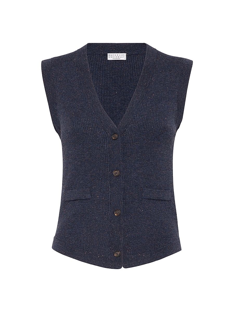 Women's Sparkling Cashmere Rib Knit Vest - Navy Blue - Size XXL