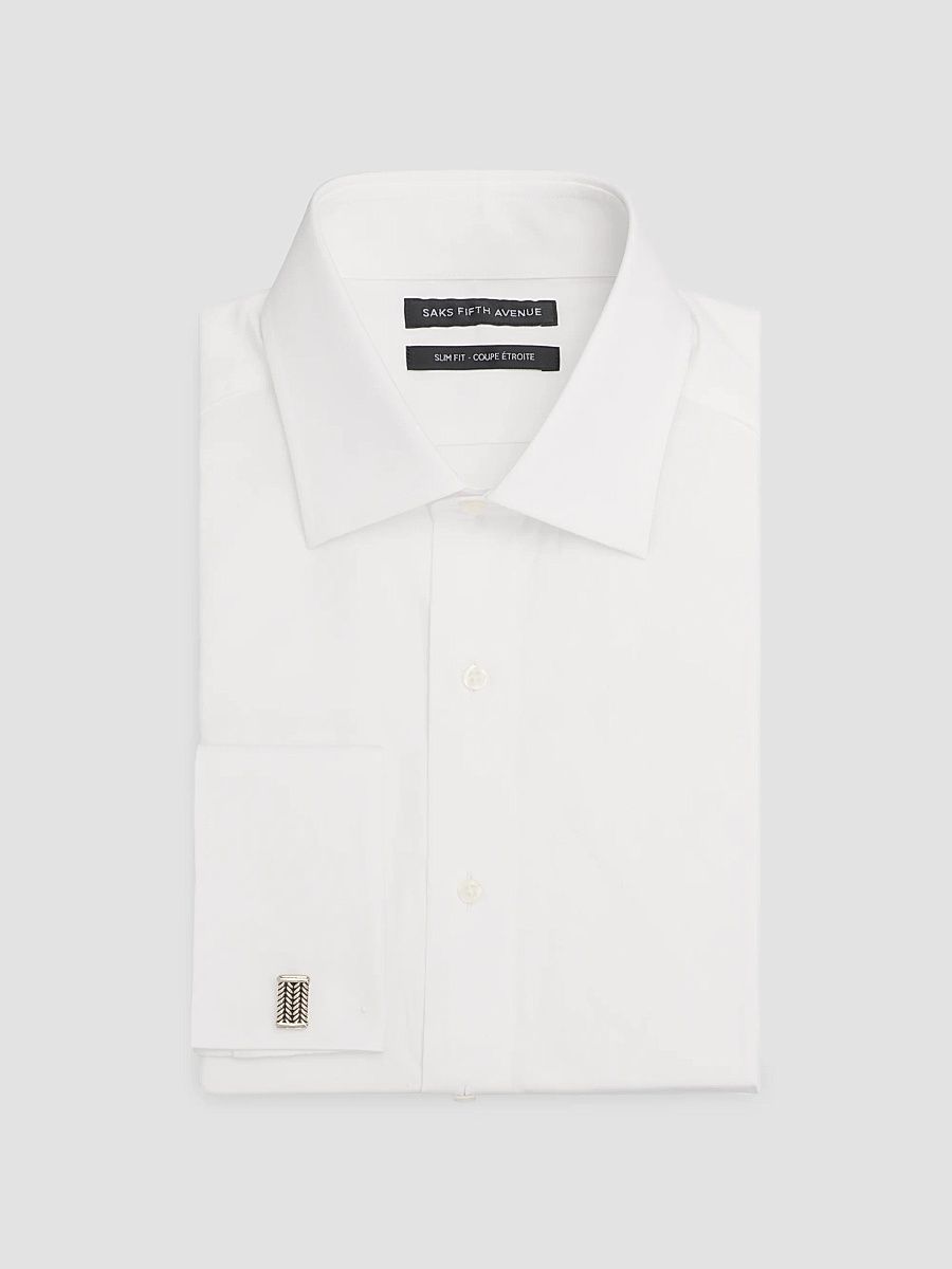 Men's COLLECTION Royal Cotton French-Cuff Slim-Fit Oxford Shirt - White - Size 34