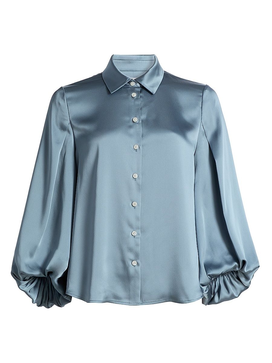 Women's Marina Charmeuse Balloon-Sleeve Blouse - Cloudy Seafoam - Size XL