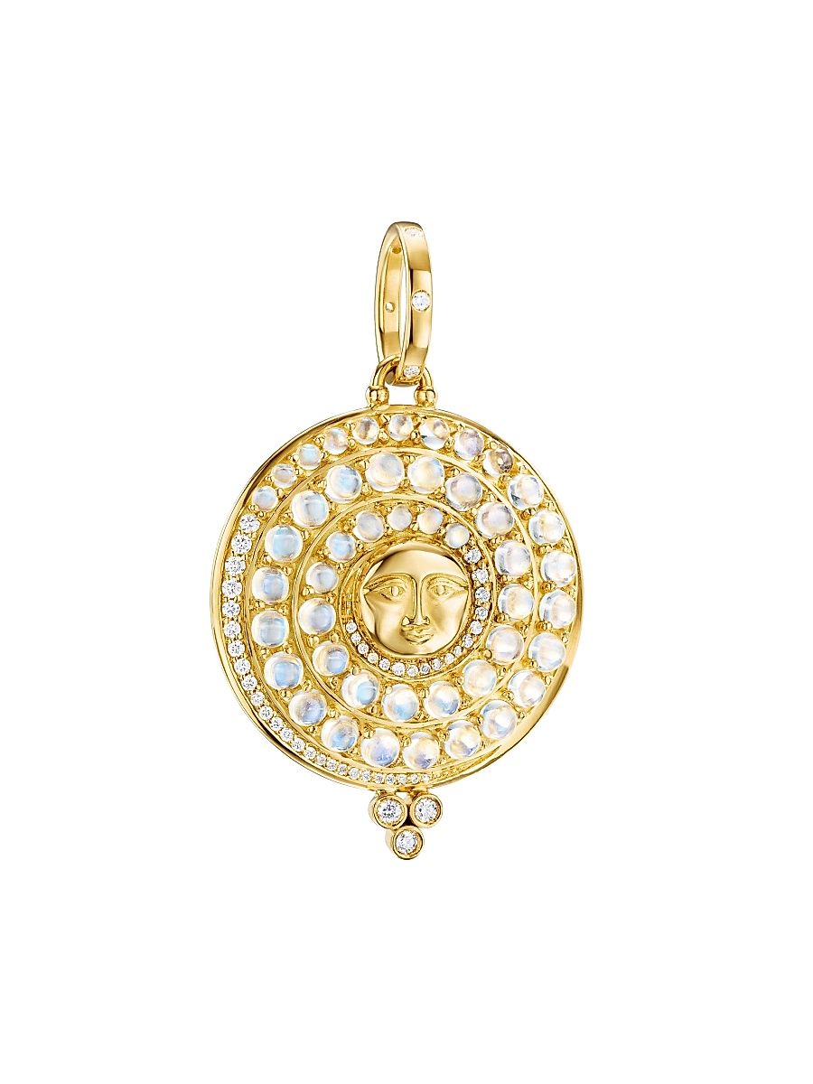 Women's Celestial Lunar Glow 18K Yellow Gold, Blue Moonstone & 0.35 TCW Diamond Moon Pendant - Yellow Gold