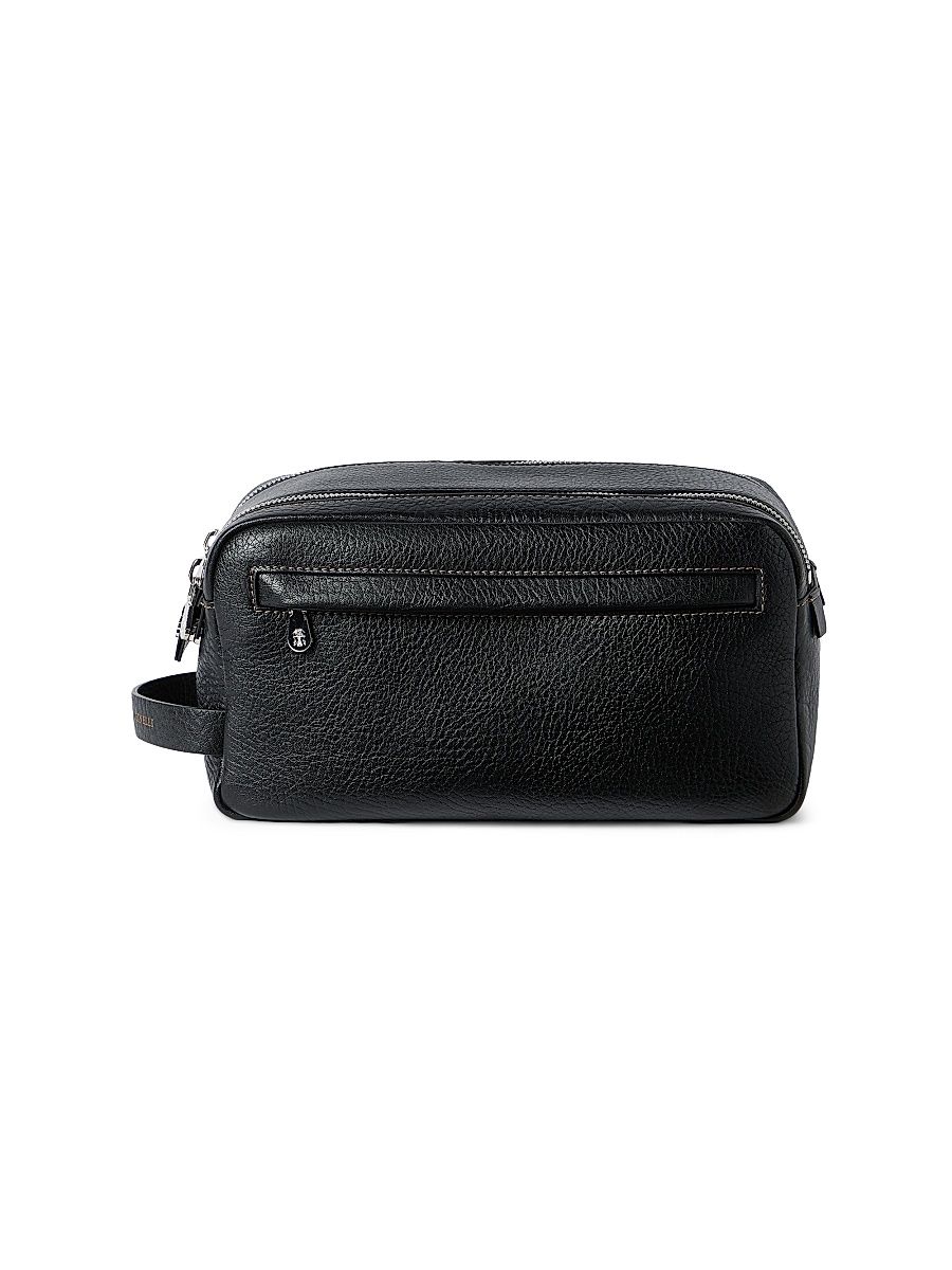 Women's Grained Calfskin Beauty Case with Double Zipper - Black