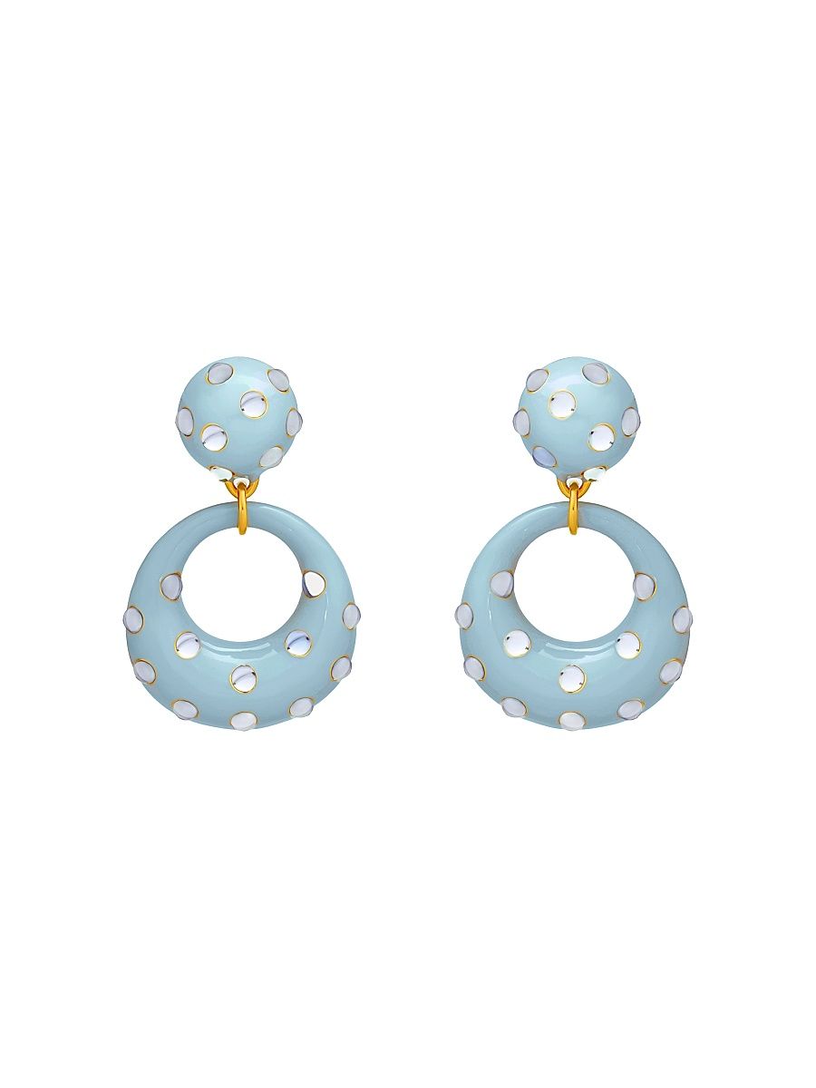 Women's 24K-Gold-Plated, Enamel & Glass Clip-On Drop Earrings - Sky