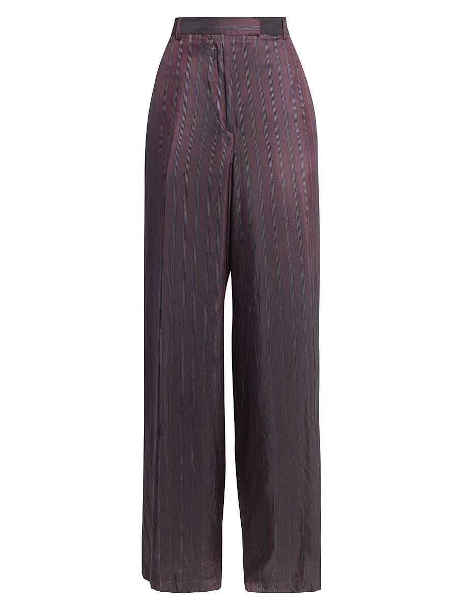Women's Striped Satin Pants - Burgundy - Size 12