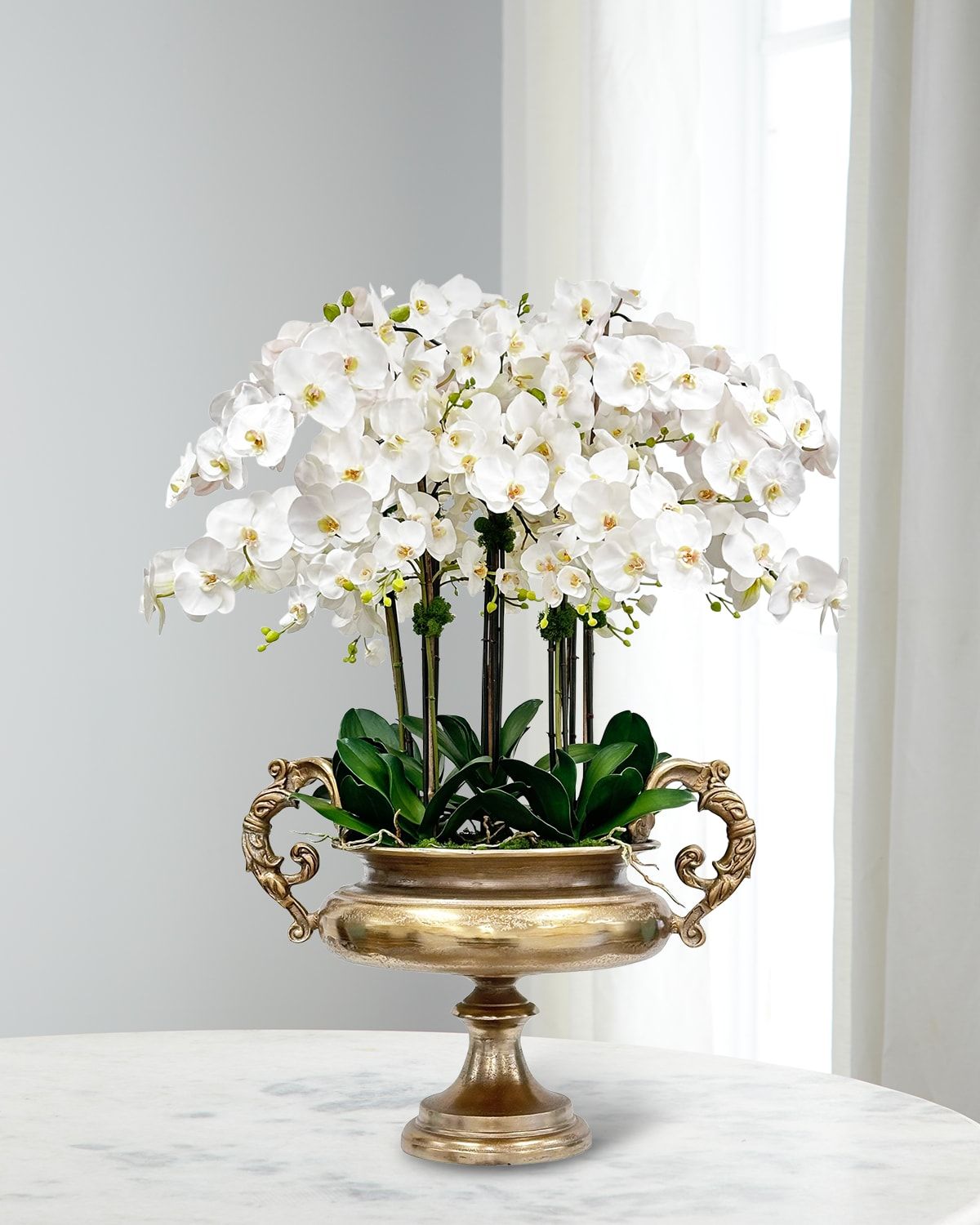 Orchids 45" Faux Floral Arrangement in Aluminum Urn