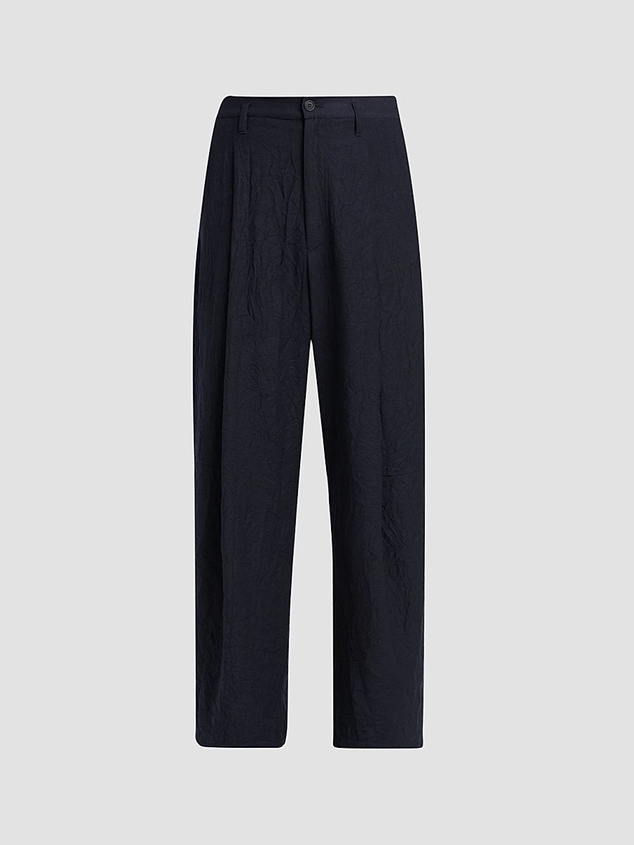 Men's Virgin Wool Single Pleat Trousers - Dark Navy - Size 42