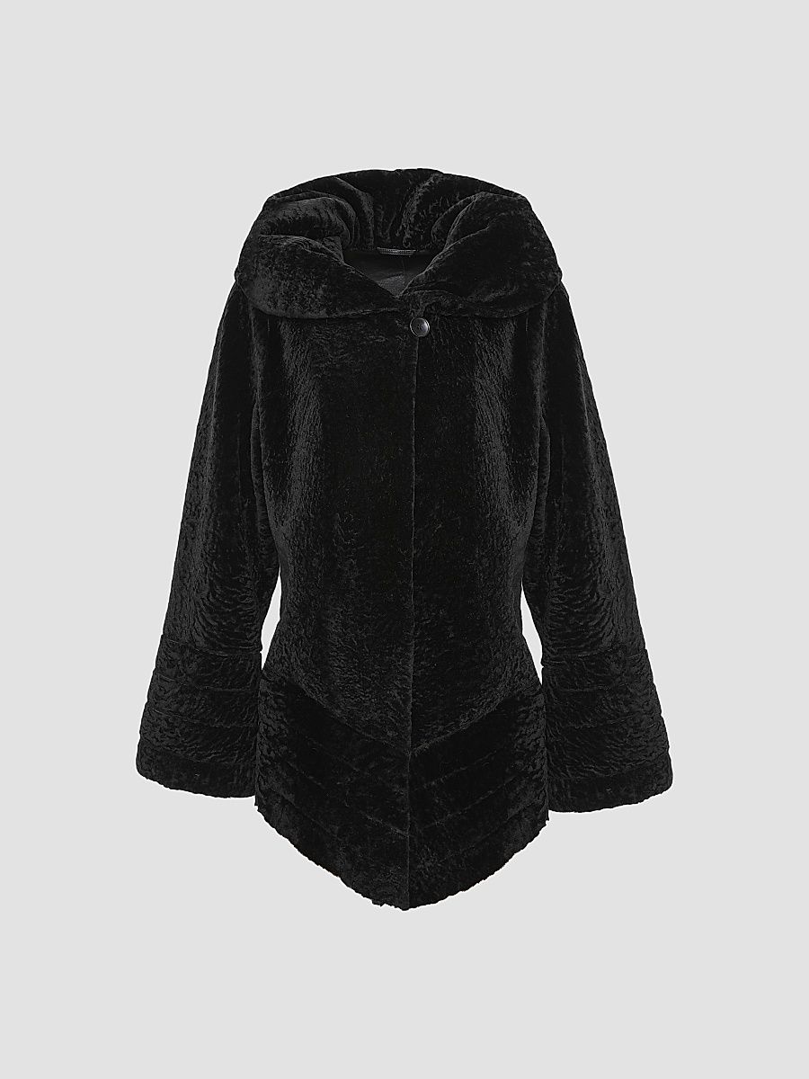 Women's Reversible Textured Shearling Lamb Jacket - Black - Size Small