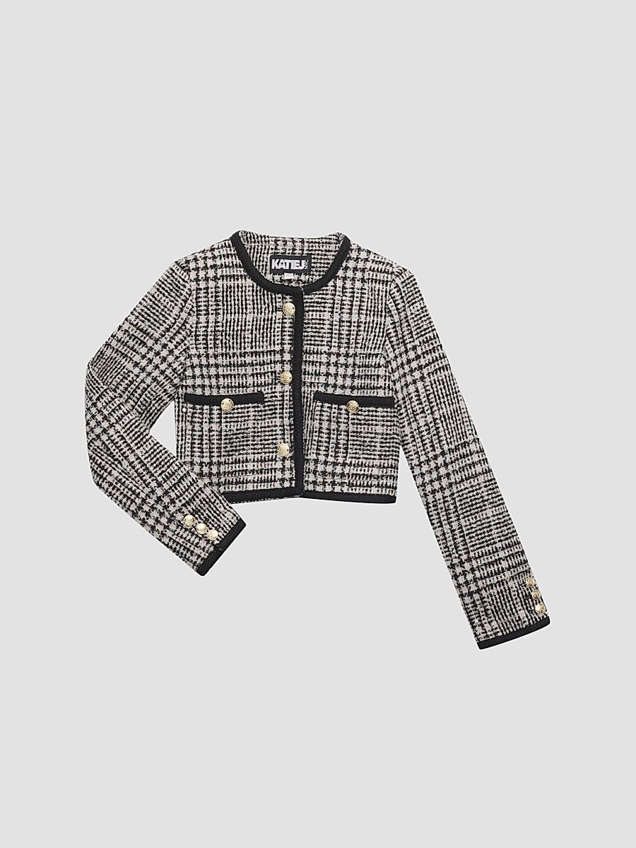 Girl's Hattie Houndstooth Crop Jacket - Lurex Check Boucle - Size 14