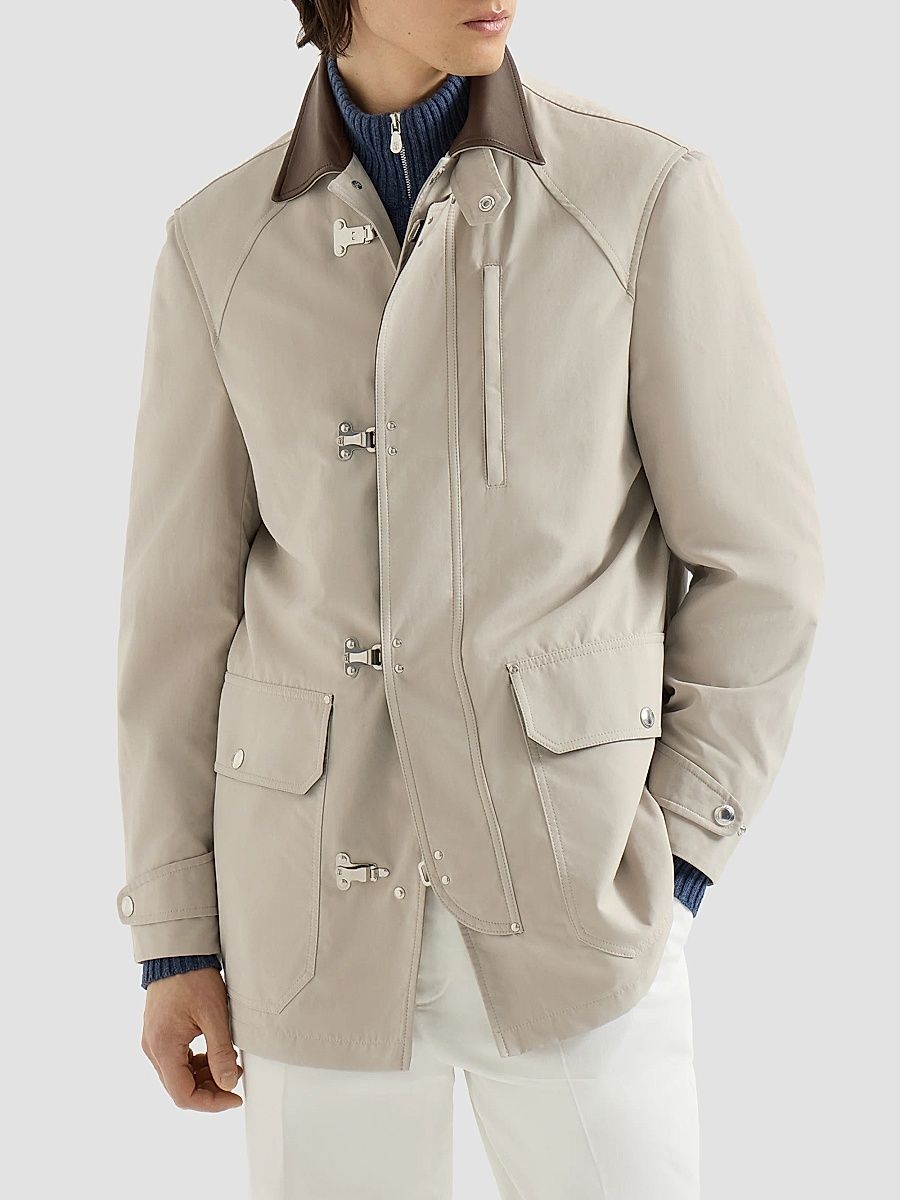 Men's Water-Resistant Microfiber Outerwear Jacket - Beige - Size 46